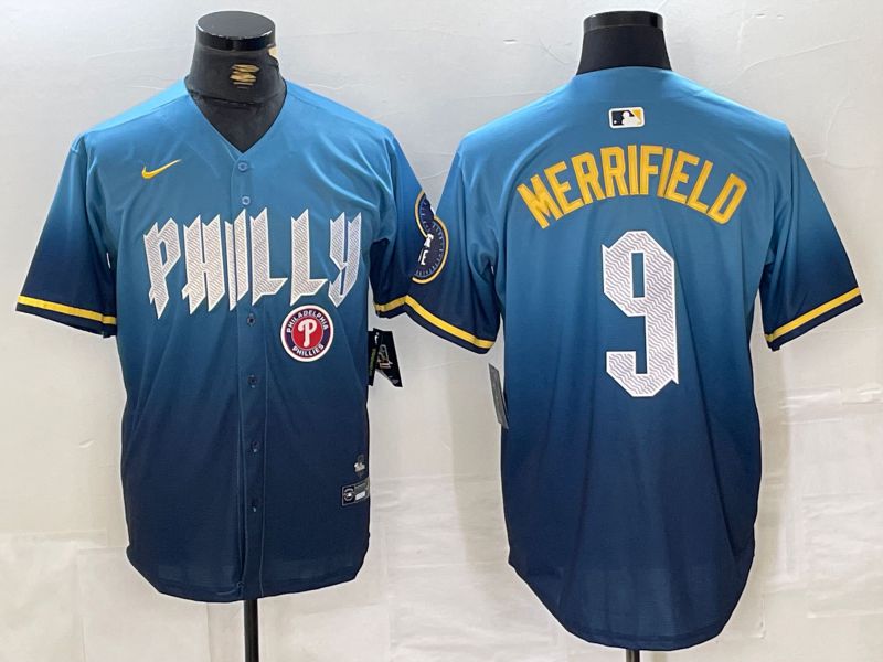 Men Philadelphia Phillies #9 Merrifield Blue City Edition 2024 Nike MLB Jersey style 4